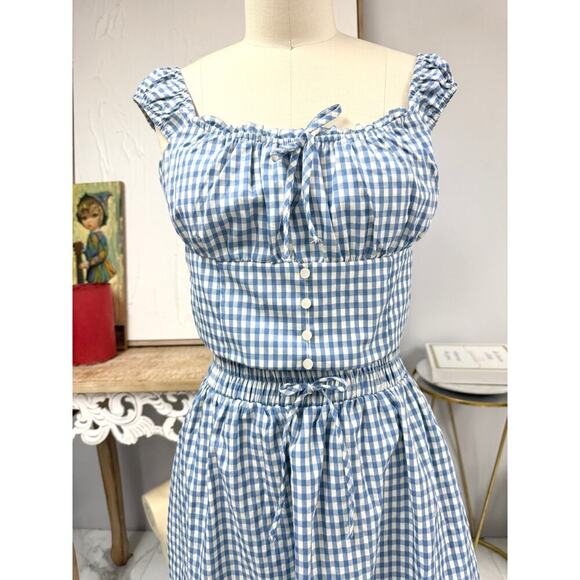 NWT Monteau Los Angeles 2 Piece Blue Gingham Cottagecore Picnic Co Ord Set Sz L - Picture 2 of 6